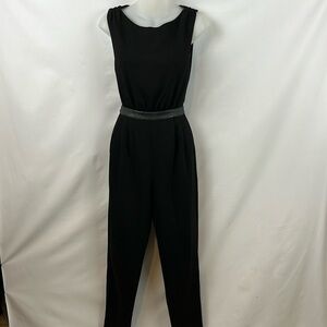 Alice + Olive Black Sleeveless Leather Waist Trim Full Zip Casual Jumpsuit Sz  0